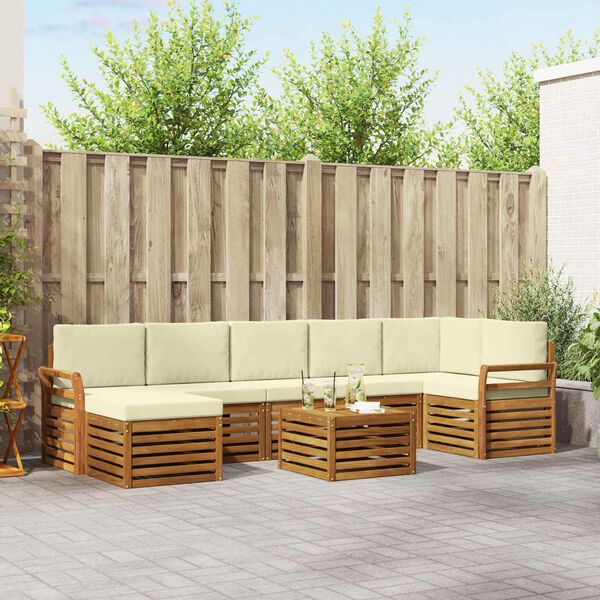 vidaXL Комплект секционен диван с възглавница 8 pcs Натурален и Крема