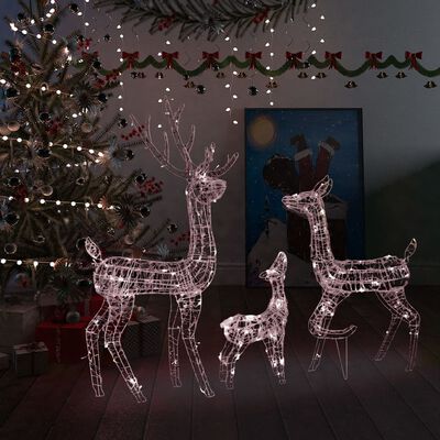 vidaXL Акрилна коледна украса семейство елени, 300 LED, топло бяло