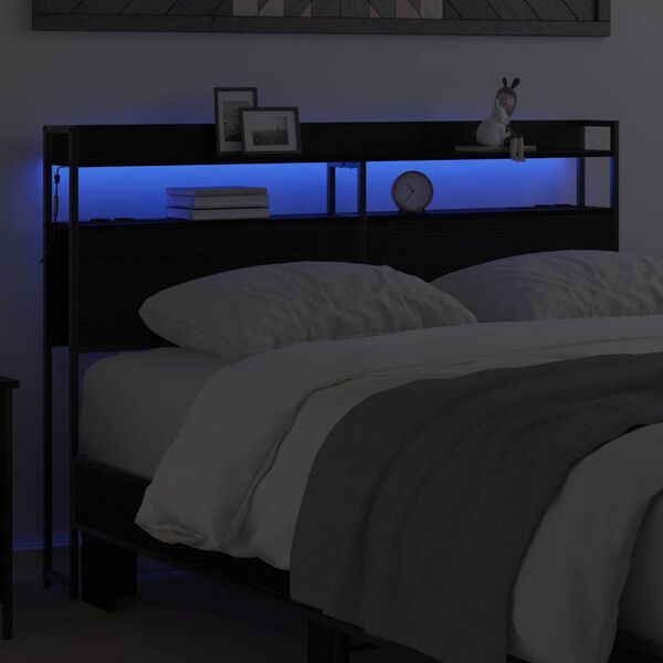 vidaXL Табла за съхранение с рафт Черен дъб 140,5 x 15 x 98 см