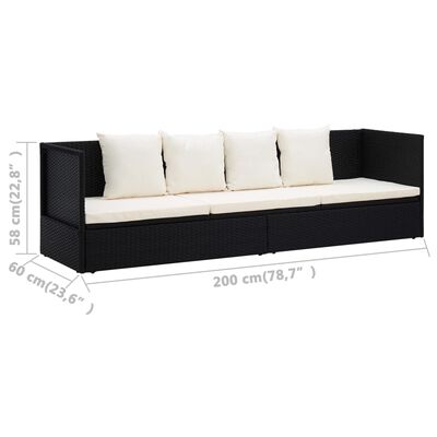 vidaXL Градинско легло с възглавници, полиратан, черно