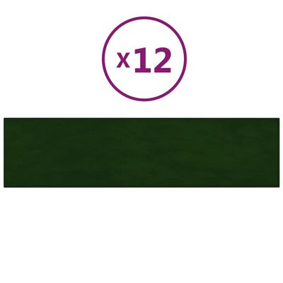 vidaXL Стенни панели, 12 бр, тъмнозелени, 60x15 см, плат, 1,08 м²