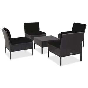 vidaXL Градински комплект с възглавници, 5 части, полиратан, черен