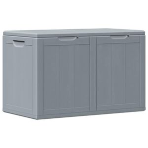 vidaXL Градинска кутия за съхранение, 180 л, сива, PP Дървен вид