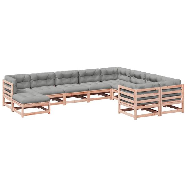 vidaXL Градински комплект с възглавници, 10 части, дугласка ела масив