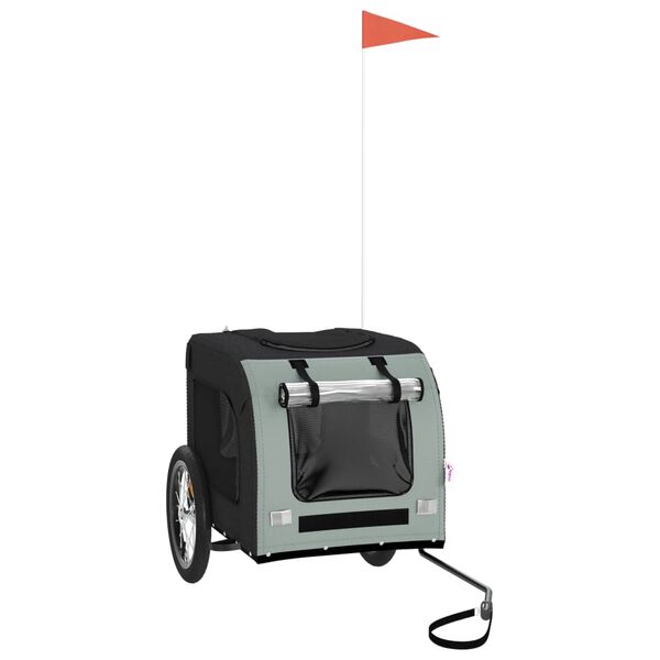 vidaXL Ремарке за колело за любимци черен и сив Оксфорд плат и желязо