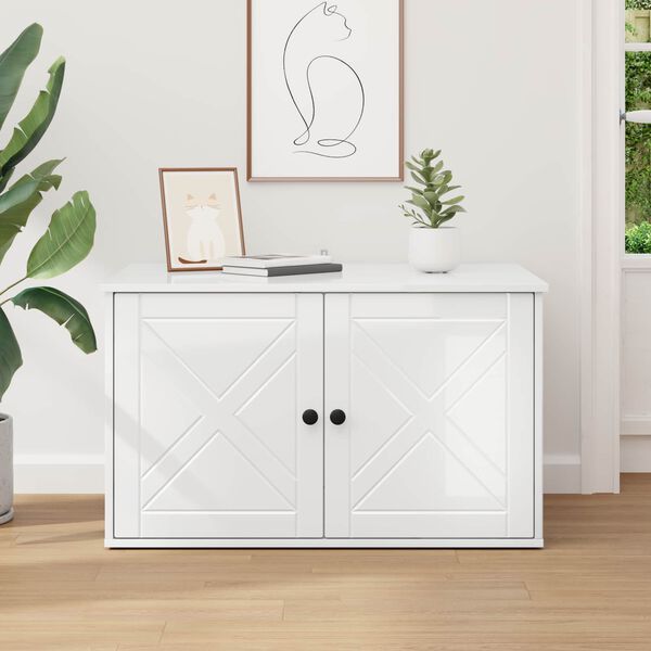 vidaXL Къща за котки Гланц бяло 85 x 55 x 50 см Инженерно дърво