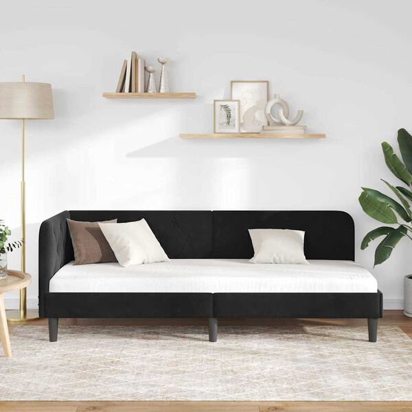 vidaXL Ъглова рамка за легло с таблото Черно 80 x 200 cm Кадифе
