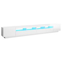 vidaXL ТВ шкаф с LED осветление, бял гланц, 300x35x40 см