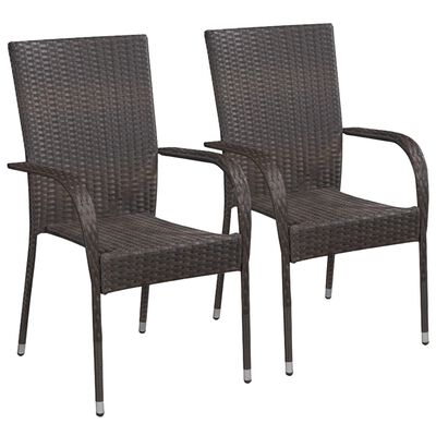 vidaXL Стифиращи външни столове, 2 бр, полиратан, кафяви