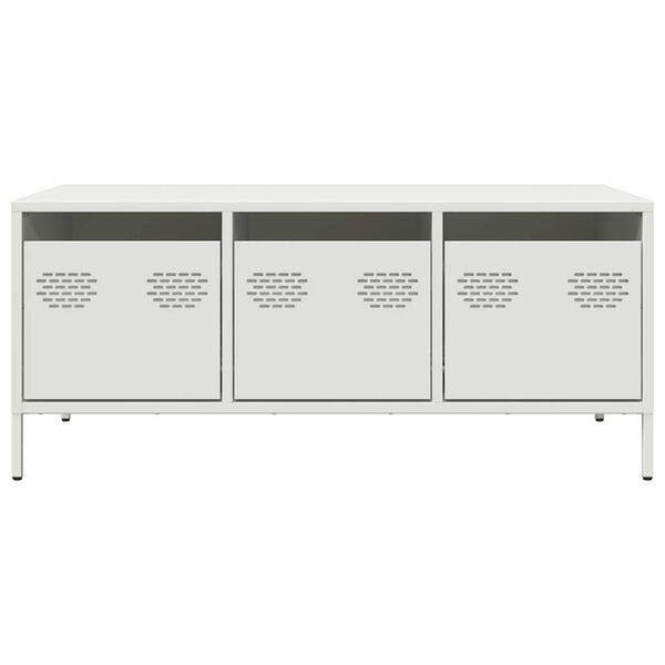 vidaXL Маса за кафе, бяла, 101,5x50x43,5 см, студеновалцувана стомана