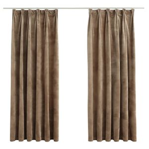 vidaXL Затъмняващи завеси с куки, 2 бр, кадифе, бежови, 140x175 см