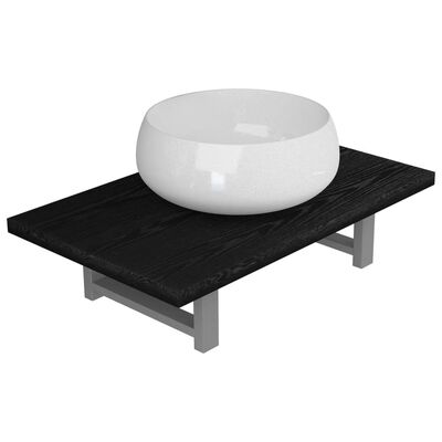 vidaXL Комплект мебели за баня от две части, керамика, черен