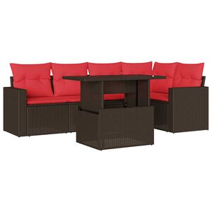 vidaXL Градински комплект от 6 дивана с възглавници, кафяв, полиратан