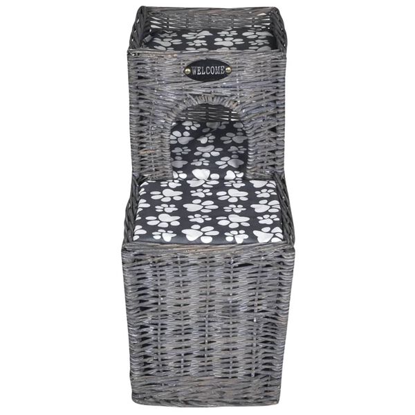 vidaXL Върбово котешко дърво/къща/замък/драскалка с възглавница