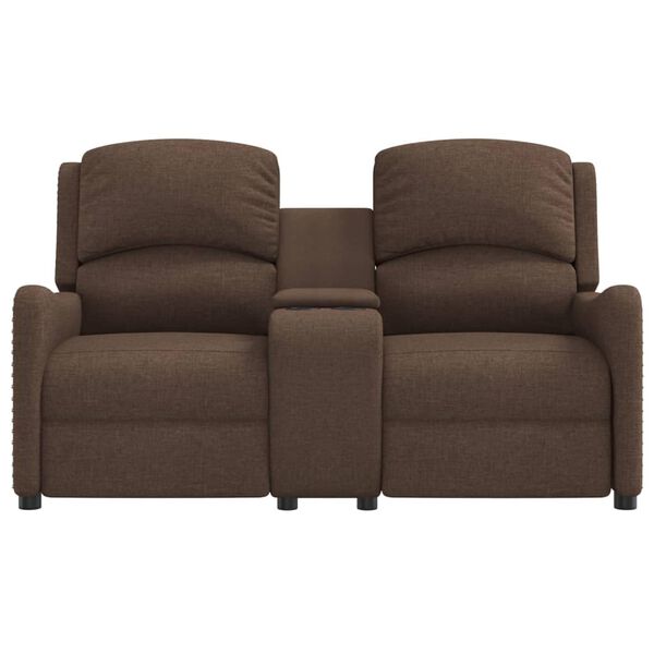 vidaXL 2-местен масажен реклайнер с държачи за чаши, кафяв, текстил