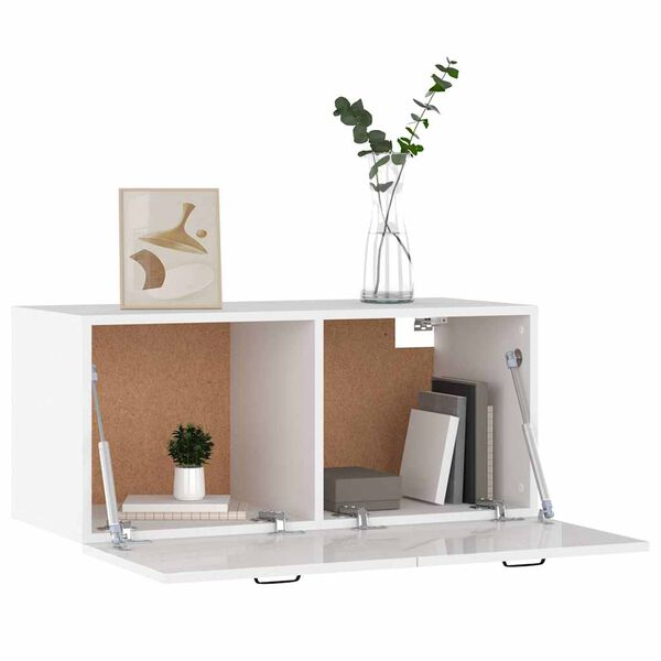 vidaXL Стенен шкаф, бял гланц, 80x36,5x35 см, инженерно дърво