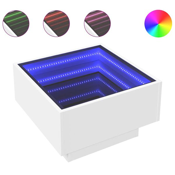 vidaXL Маса за кафе с LED, бяла, 50x50x30 см, инженерно дърво