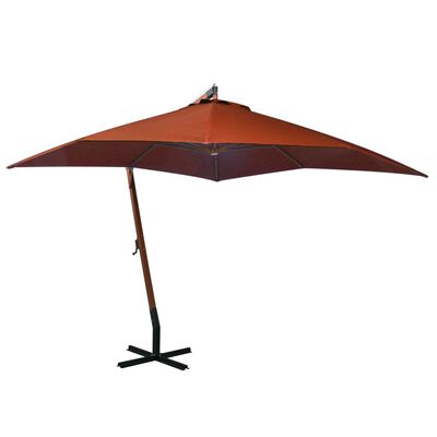 vidaXL Висящ чадър с прът, теракота, 3x3 м, чам масив