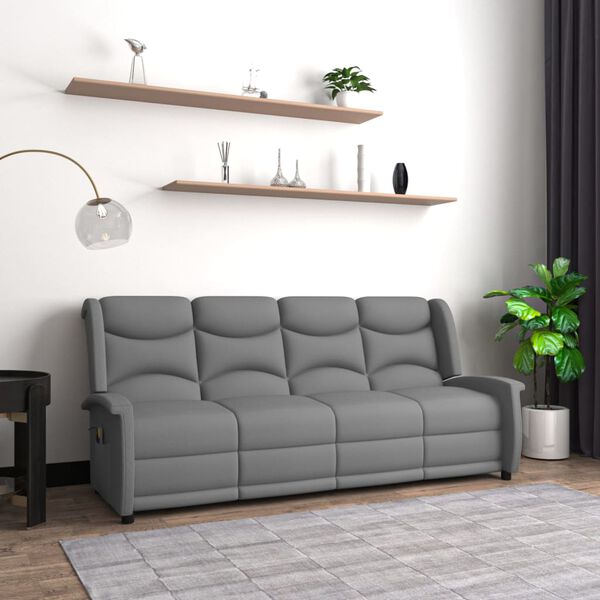 vidaXL 4-местен масажен реклайнер, светлосив, микрофибърна тъкан