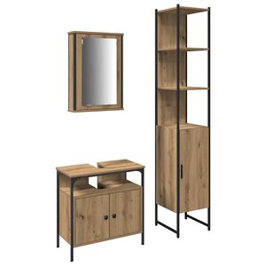 vidaXL Комплект мебели за баня 3 бр. Дъб 33 x 33 x 185,5 см