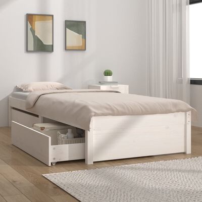 vidaXL Рамка за легло с чекмеджета, бяла, 90x200 см