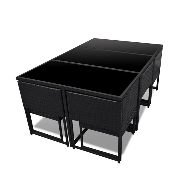 vidaXL Градински комплект с възглавници, 11 части, черен полиратан