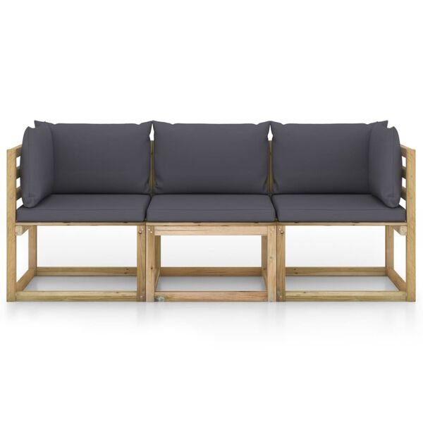 vidaXL 3-местен градински диван с възглавници антрацит