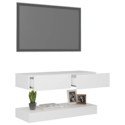 vidaXL ТВ шкаф с LED осветление, бял, 90x35 см