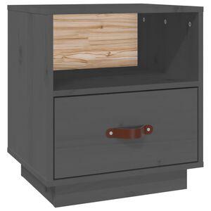 vidaXL Нощно шкафче, сиво, 40x34x45 см, борово дърво масив