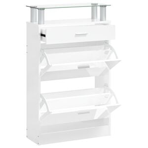vidaXL Шкаф за обувки, бял гланц, 63x24x104 см, инженерно дърво