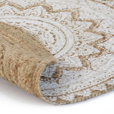 vidaXL Плетен килим от юта с принт, 120 см, кръгъл