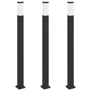 vidaXL Осветителни стълбове с датчик, 3 бр., 110 см, черни, IP44