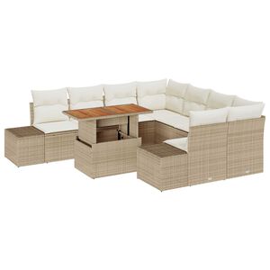 vidaXL Градински Софа Комплект със съхранение 9 pcs Бежово Полиратан