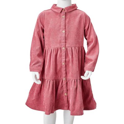 Детска рокля с дълъг ръкав, кадифе, старо розово, 92