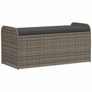 vidaXL Пейка за съхранение с възглавница сива 115x51x52 см полиратан