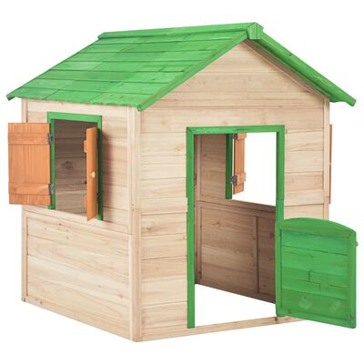 vidaXL Детска къща за игра, чамова дървесина, зелена