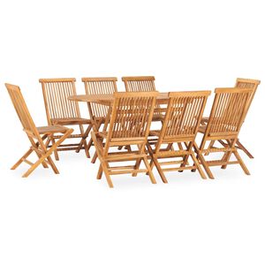vidaXL Градински трапезен комплект, сгъваем, 9 части, тик масив