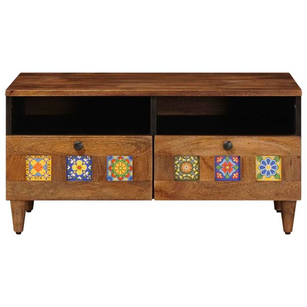 vidaXL ТВ шкаф с чекмедже Орех 70 x 33 x 46 см Солидно мангово дърво