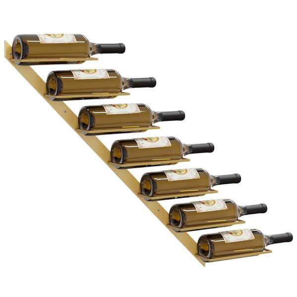 vidaXL Стойка за вино за 7 бутилки, стенен монтаж, златиста, метал