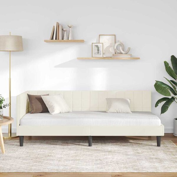 vidaXL Ъглова рамка за легло с таблото Крем 80 см x 200 см Кадифе