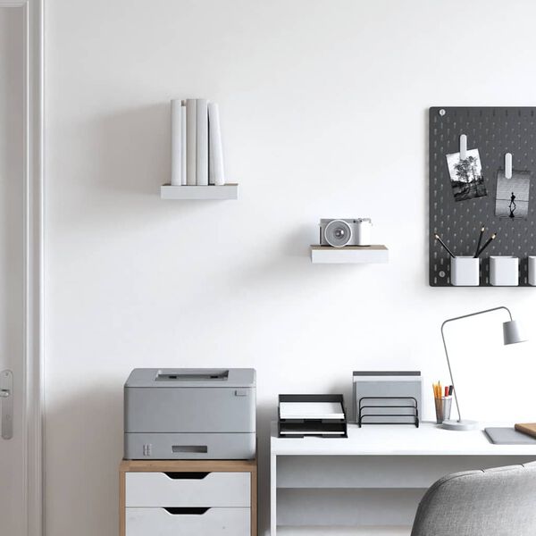 vidaXL Окачени стенни рафтове, 2 бр, дъб и бял, 23x23,5x3,8 см, МДФ