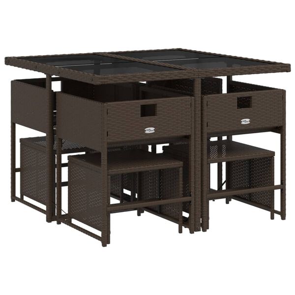 vidaXL Градински трапезен комплект възглавници 9 части кафяв полиратан