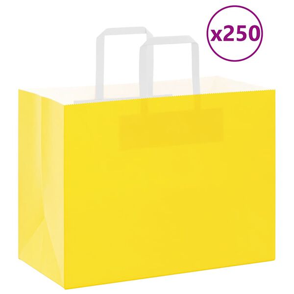 vidaXL Хартиени торбички 250 бр с дръжки жълти 32x17x25 см