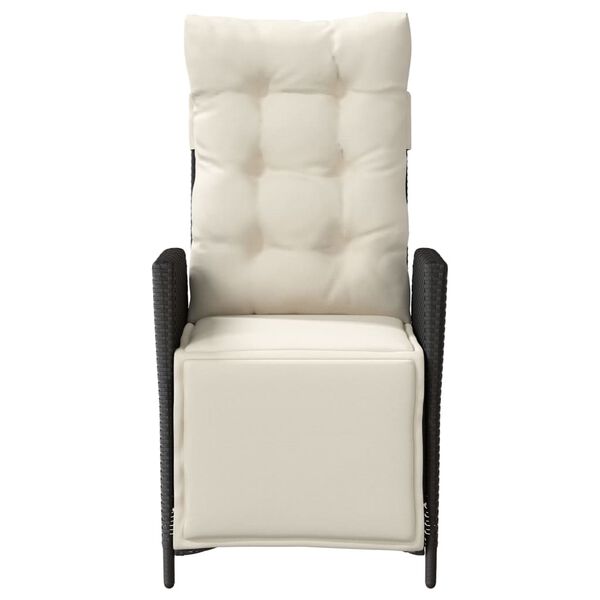 vidaXL Накланящ се градински стол с опора за крака, черен, полиратан