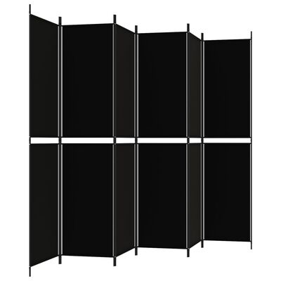 vidaXL Параван за стая, 6 панела, черен, 300x220 cм, плат