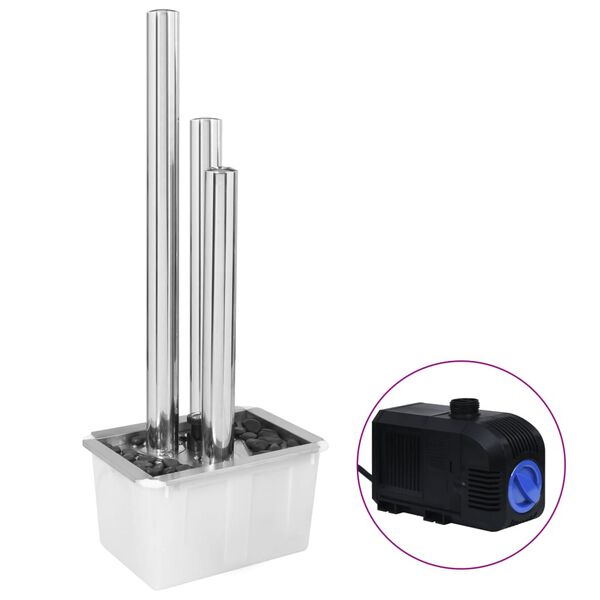 vidaXL Градински фонтан, сребрист, 48x34x123 см, неръждаема стомана