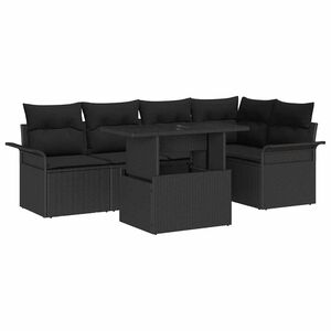 vidaXL Градински Софа Комплект 6 pcs Черно Полипропилен Ратан