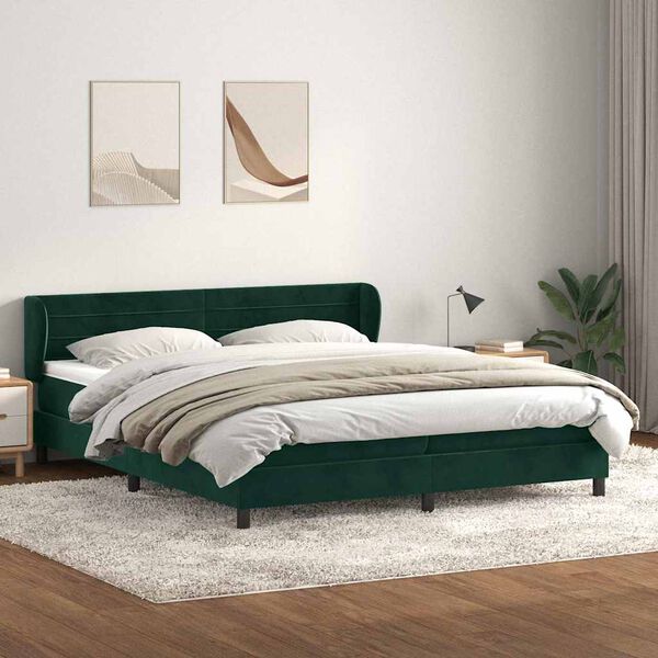vidaXL Box Spring легло с матраци Тъмнозелено 180x210 cm кадифе