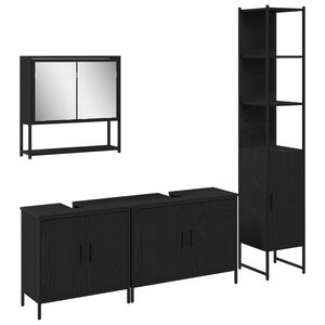 vidaXL Комплект мебели за баня 4 бр. Черно 33 x 33 x 185,5 см