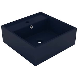 vidaXL Мивка с преливник лукс квадрат тъмносин мат 41x41 см керамика